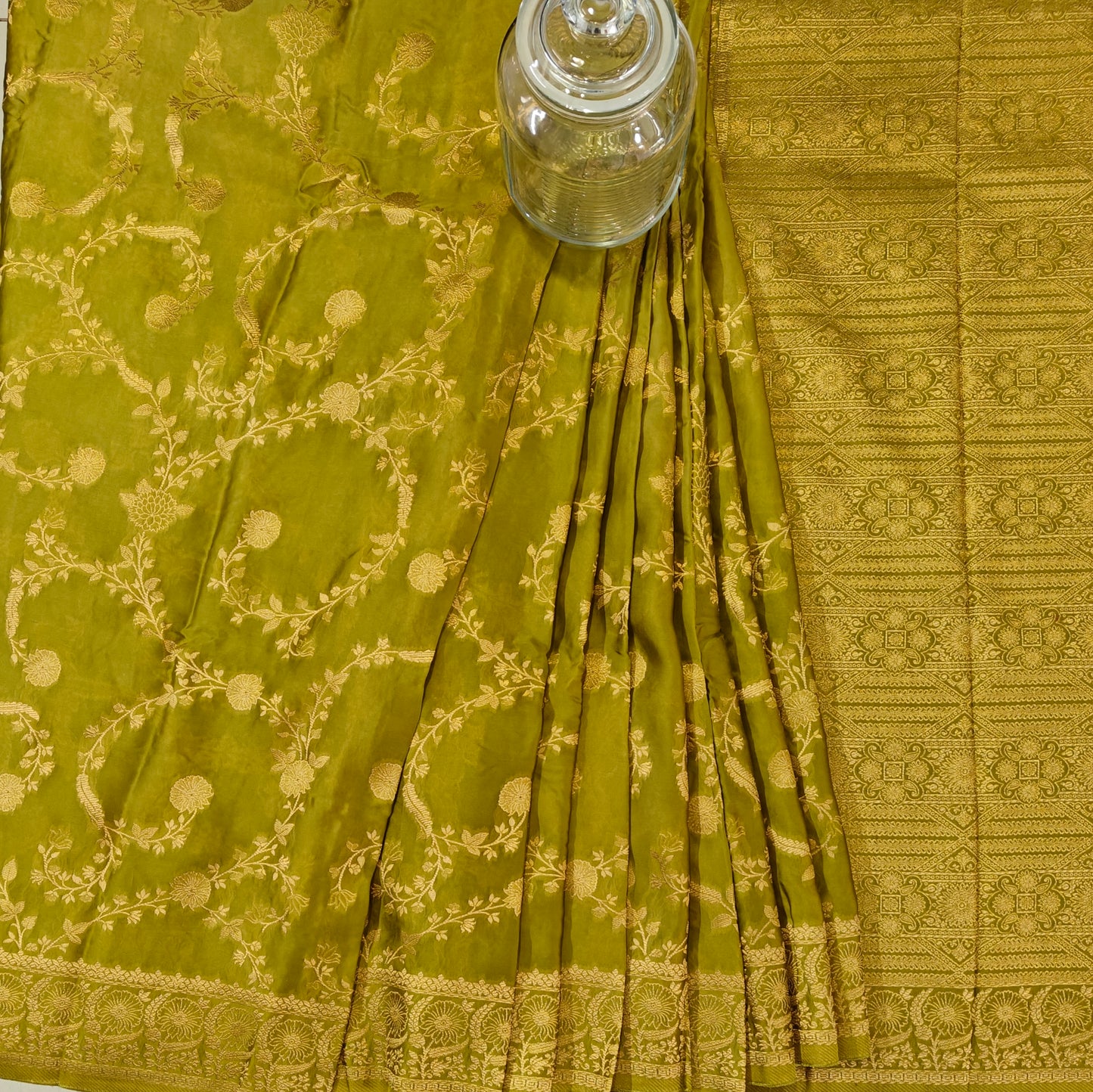 Olive Mashru Silk - Banarasi Saree