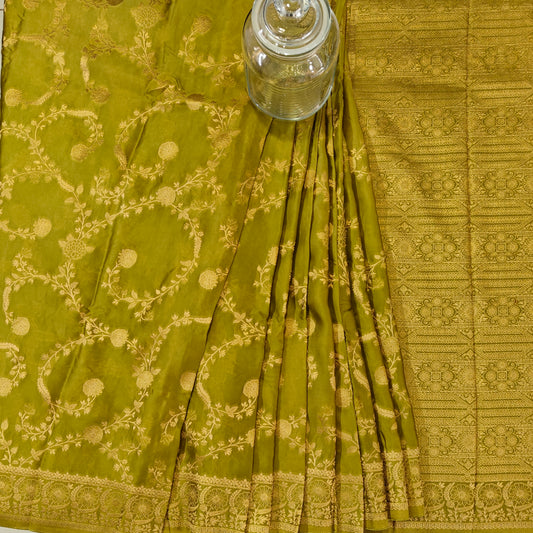 Olive Mashru Silk - Banarasi Saree