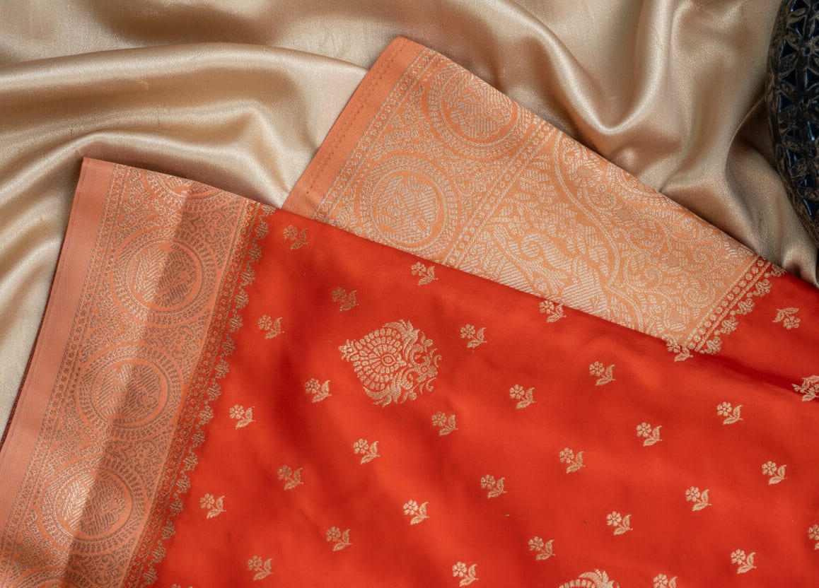 Kashi Riwayat Gajji Silk - Orange Light Orange Contrast