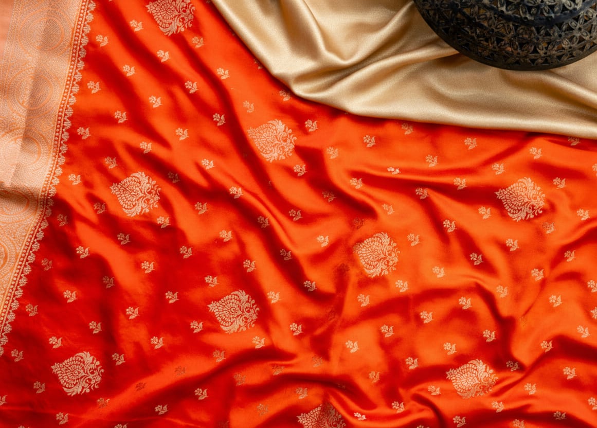 Kashi Riwayat Gajji Silk - Orange Light Orange Contrast
