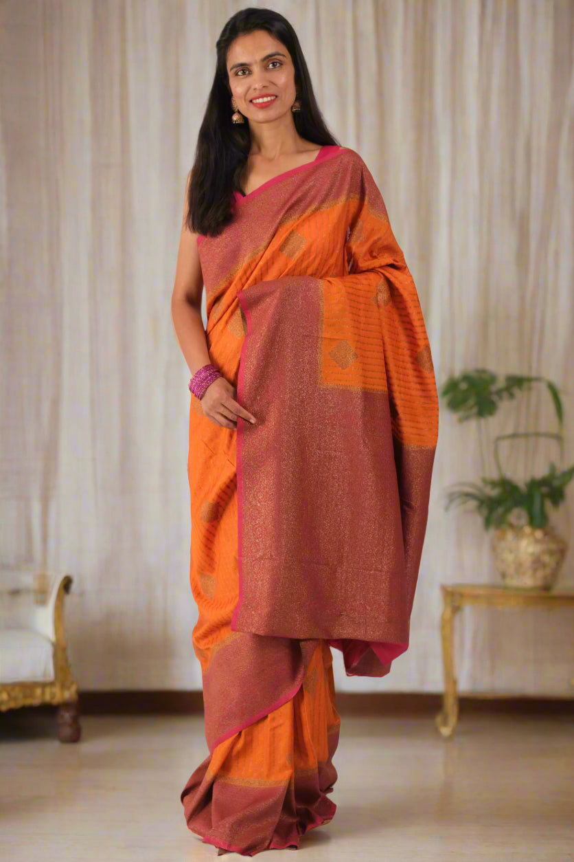 Orange Crepe Georgette - Banarasi Saree