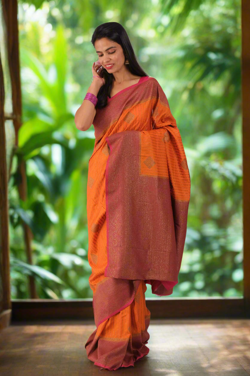 Orange Crepe Georgette - Banarasi Saree