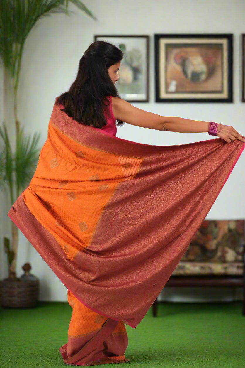Orange Crepe Georgette - Banarasi Saree