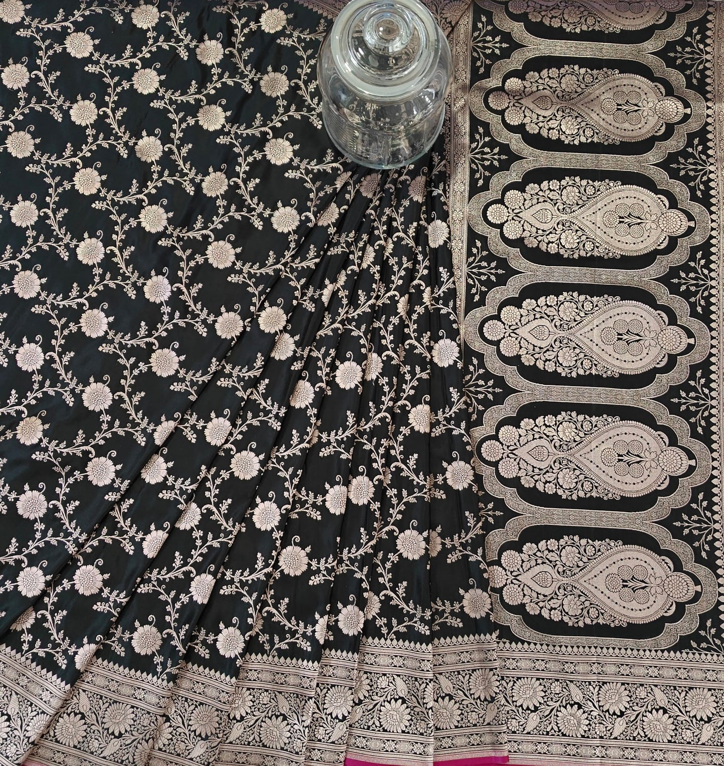 Pitch Black Katan Silk - Banarasi Saree