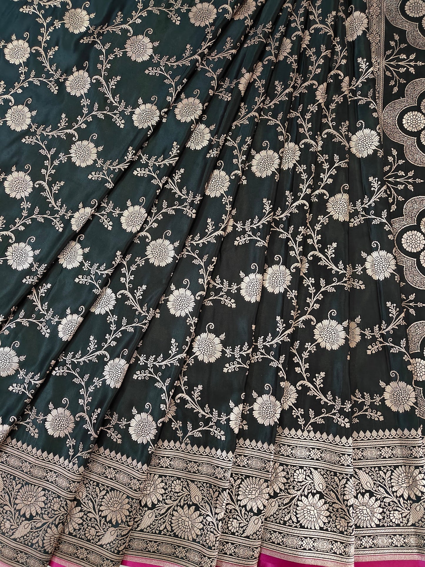 Pitch Black Katan Silk - Banarasi Saree