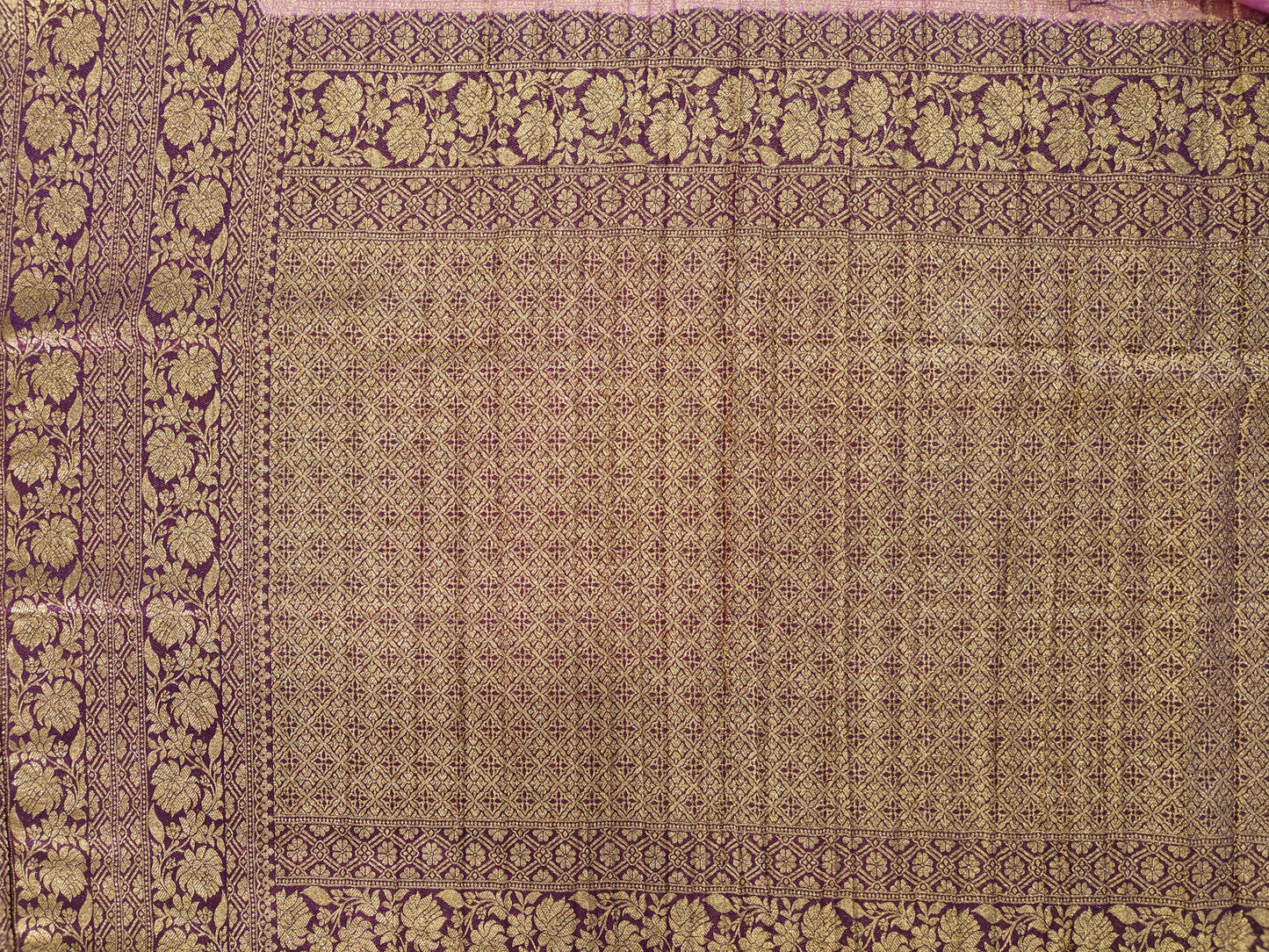 Purple Bloom Crushed Georgette - Banarasi Saree