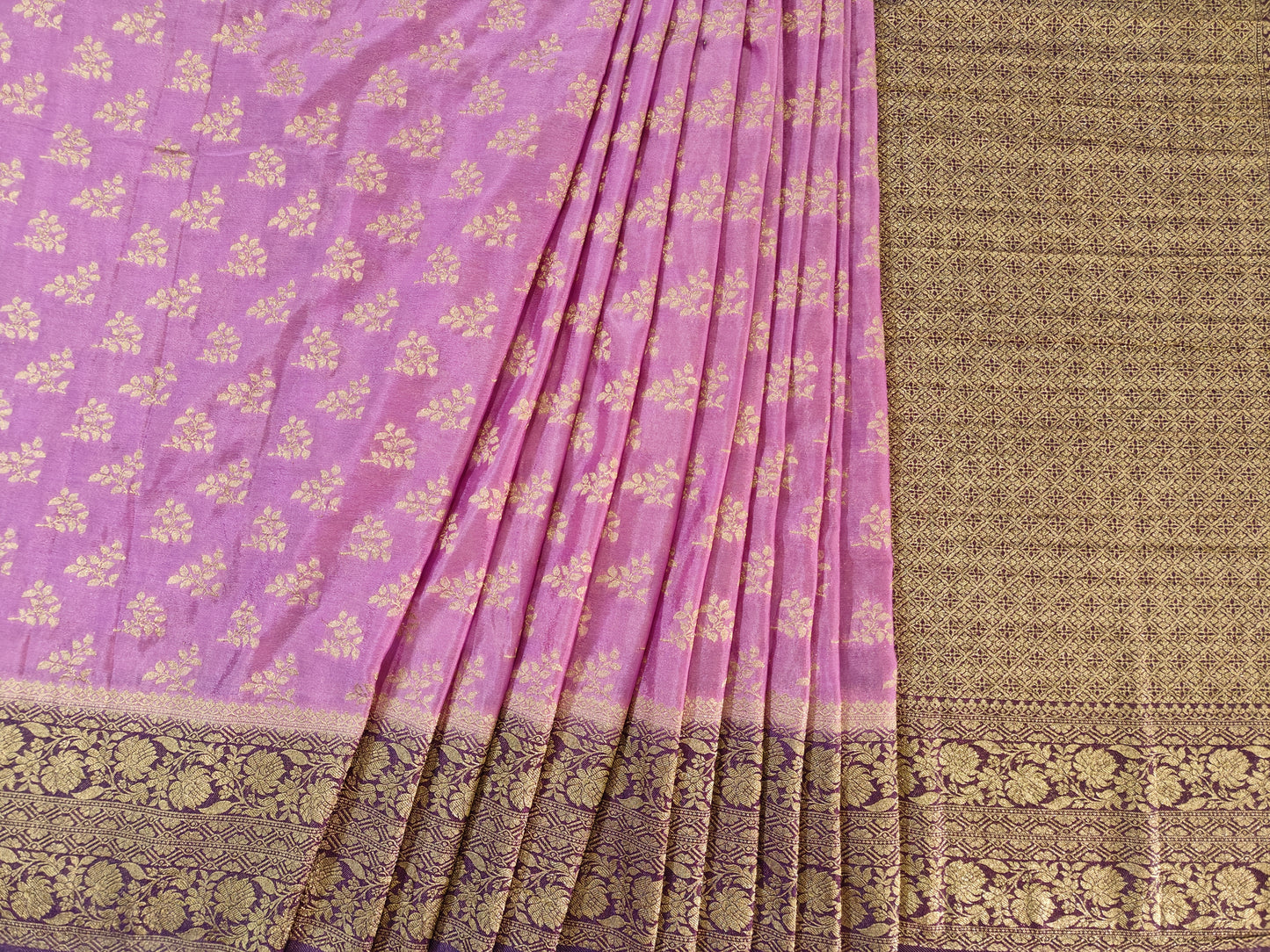 Purple Bloom Crushed Georgette - Banarasi Saree