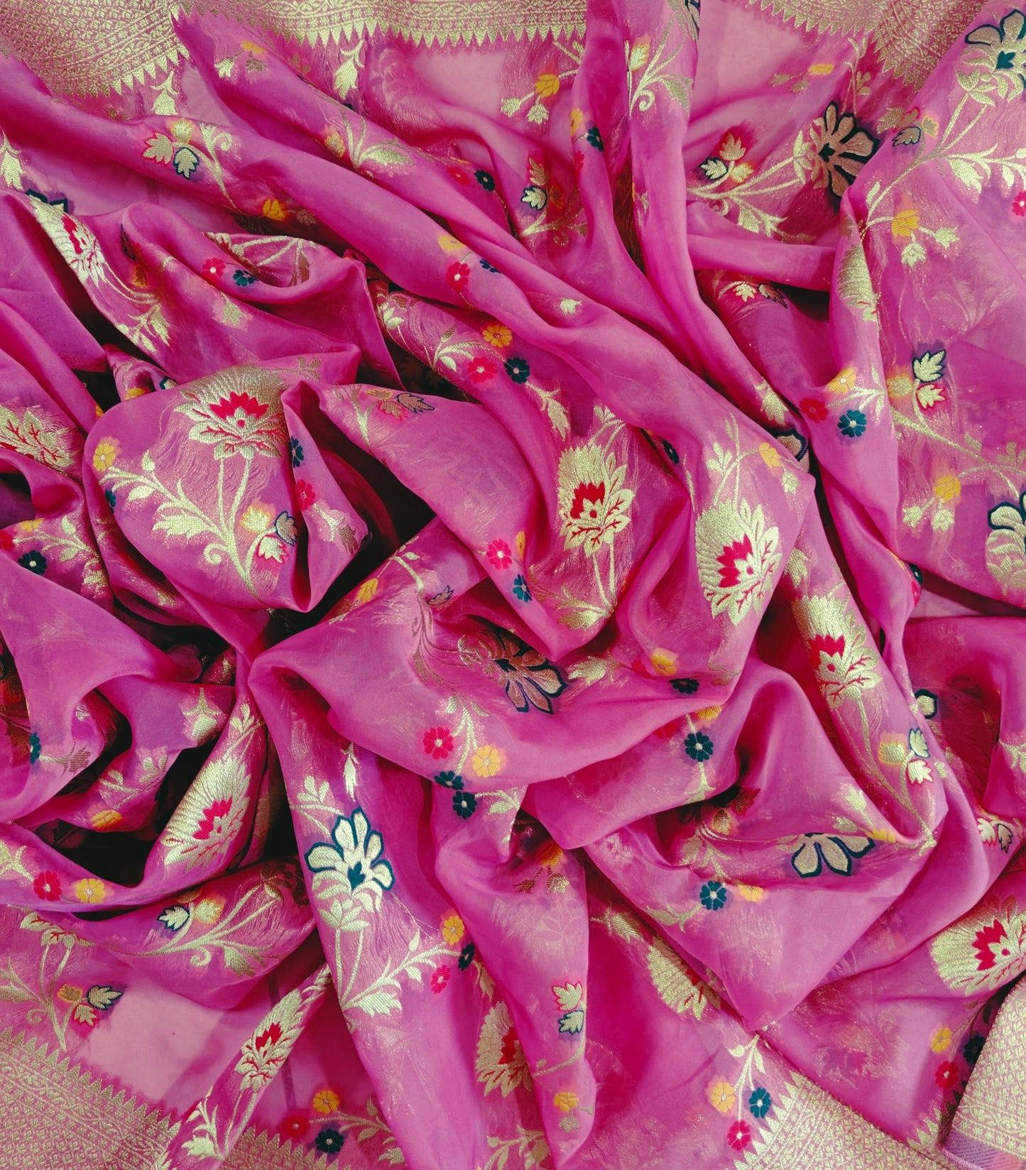 Rose Meenakari Organza Silk - Banarasi Saree