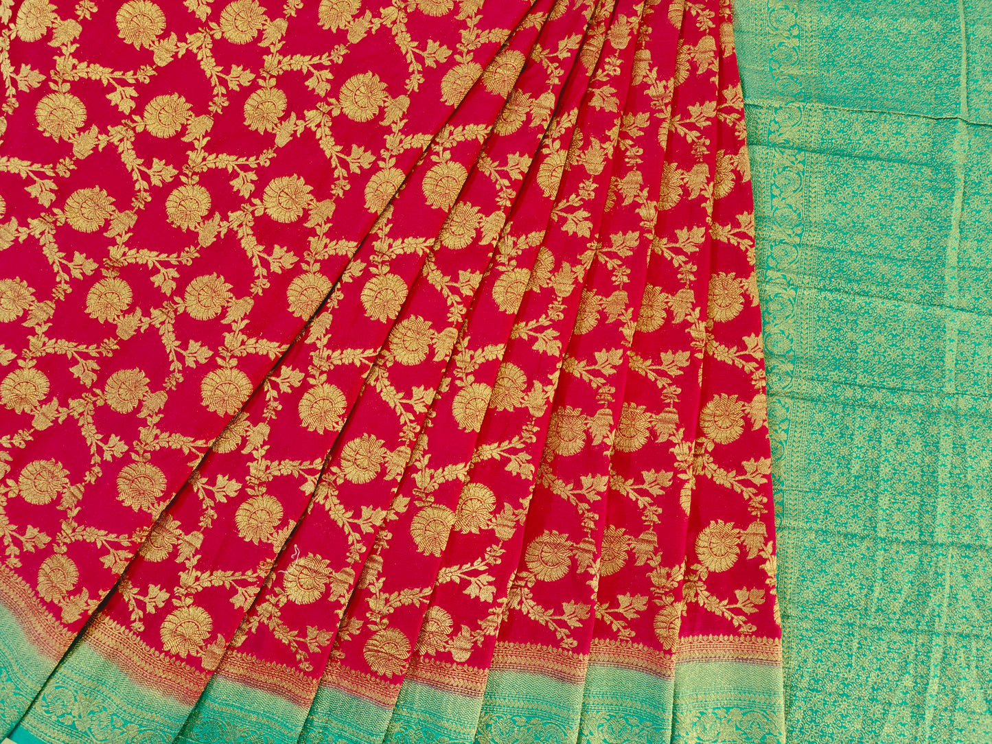 Royal Pink Crushed Georgette - Banarasi Saree