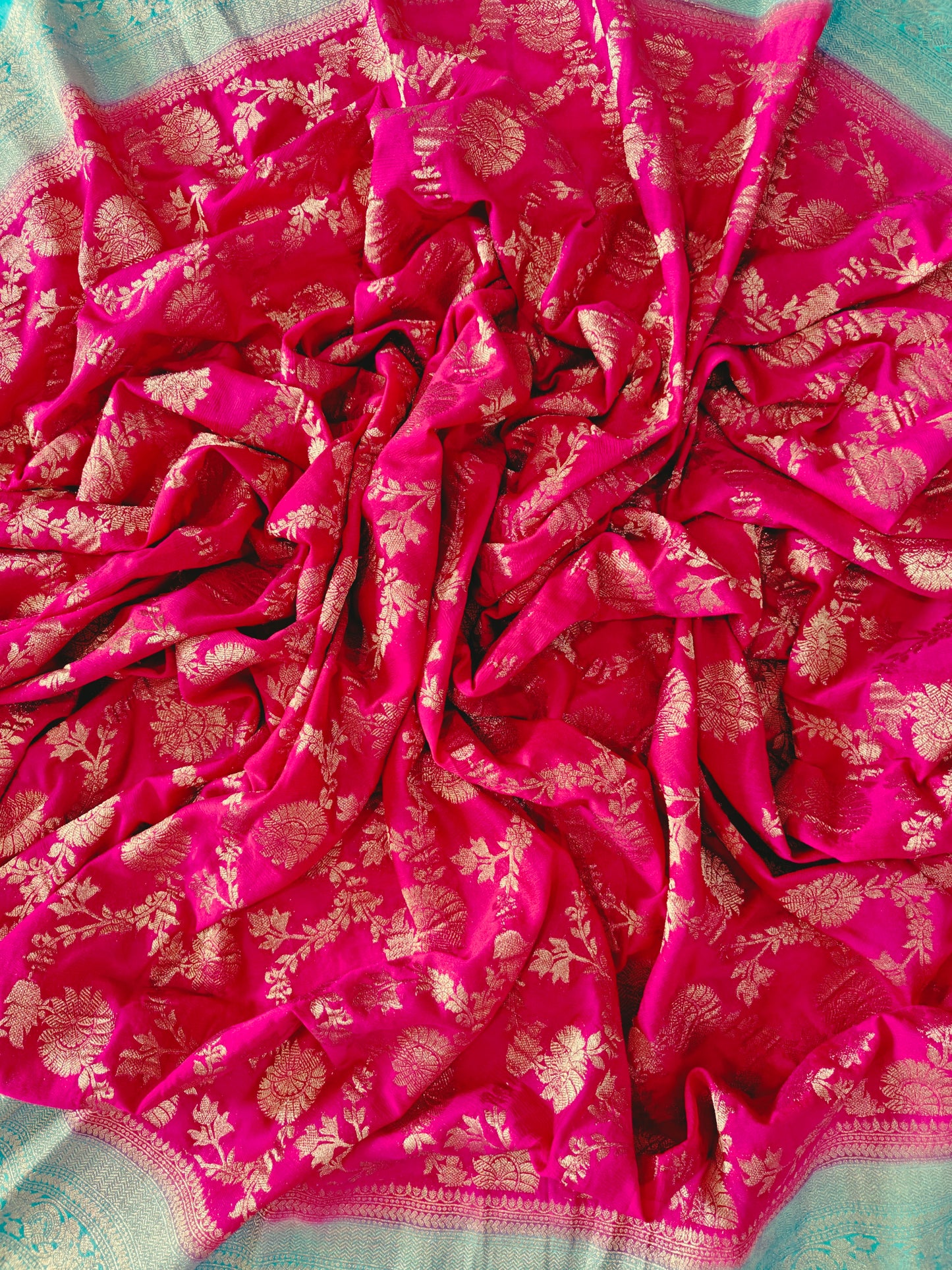 Royal Pink Crushed Georgette - Banarasi Saree