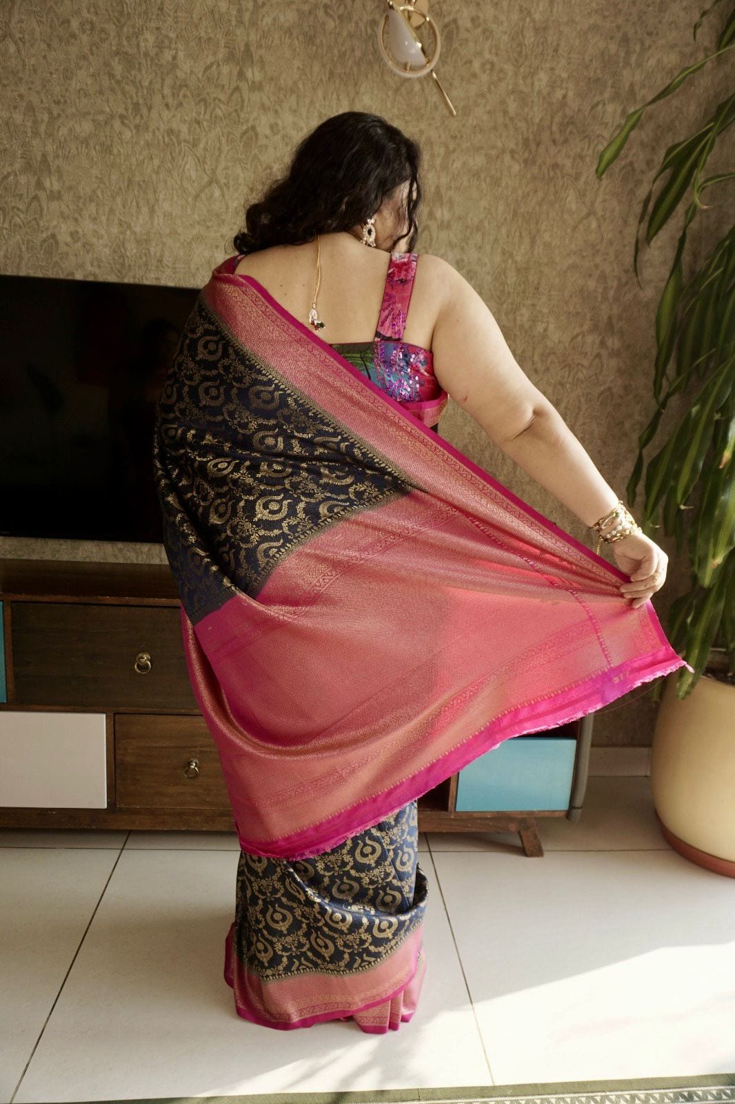 Kashi Gajji - Navy Blue Jaal Work Saree