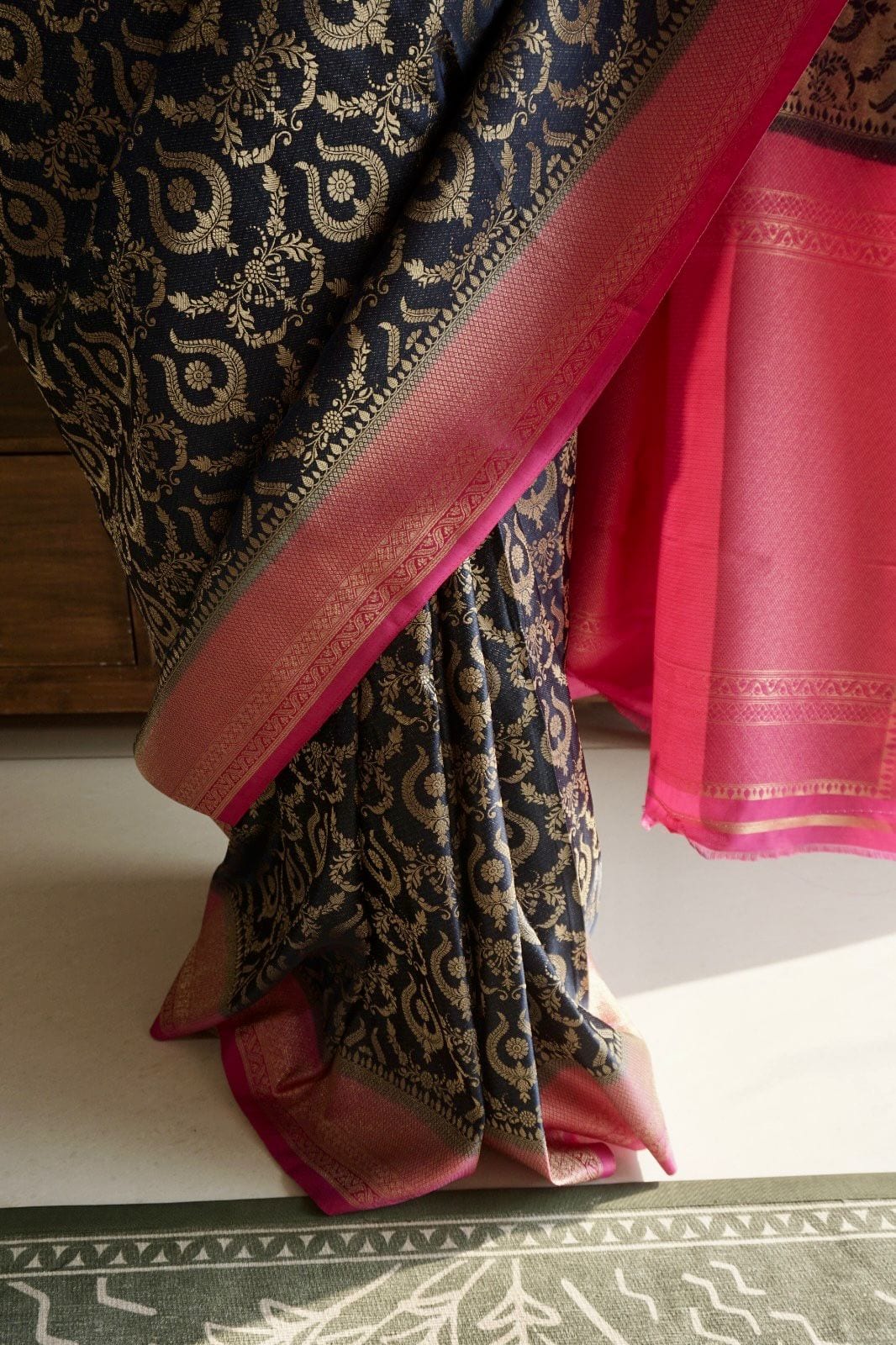 Kashi Gajji - Navy Blue Jaal Work Saree