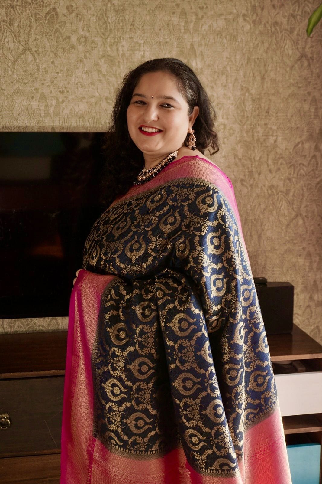 Kashi Gajji - Navy Blue Jaal Work Saree