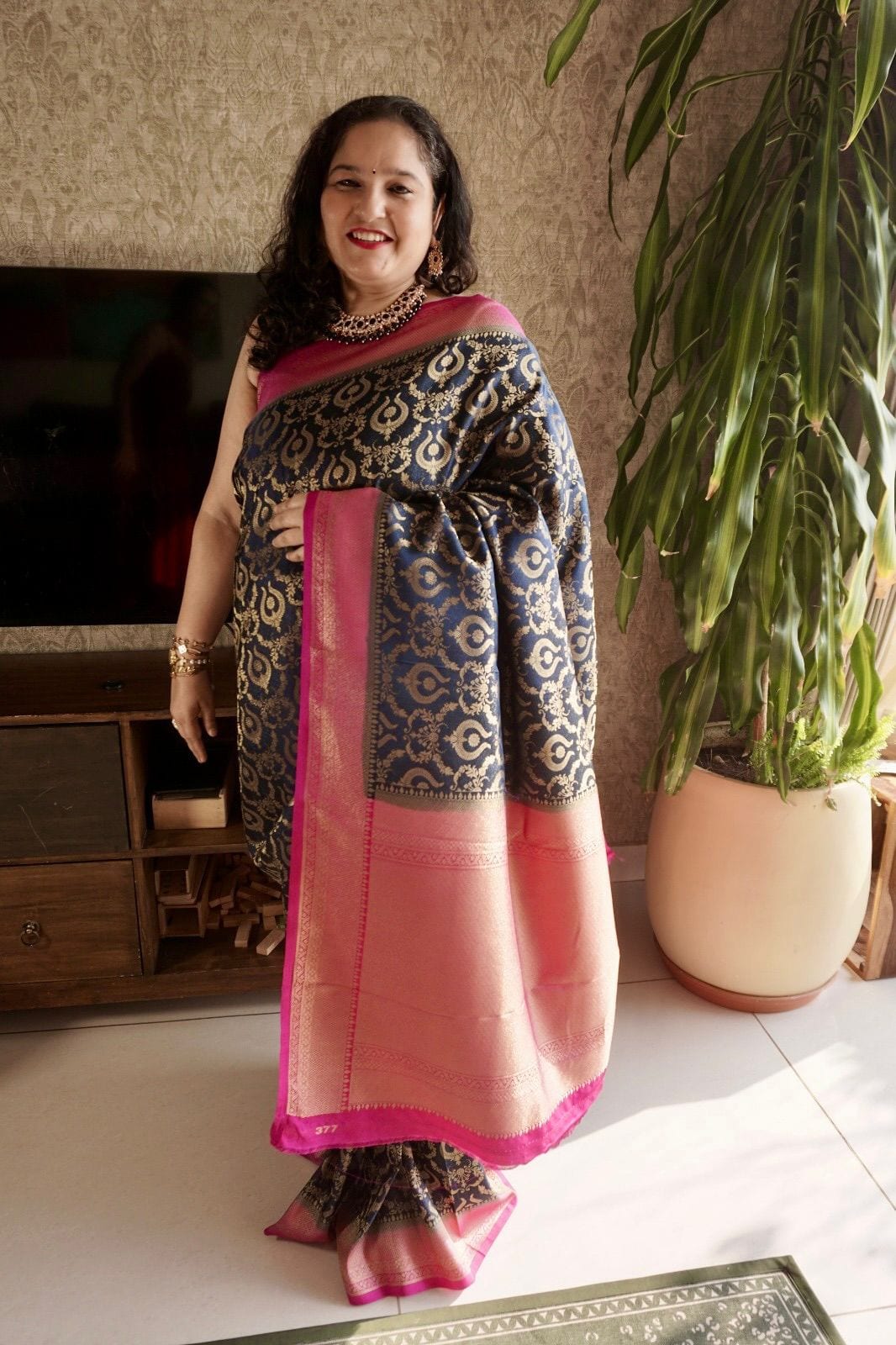 Kashi Gajji - Navy Blue Jaal Work Saree