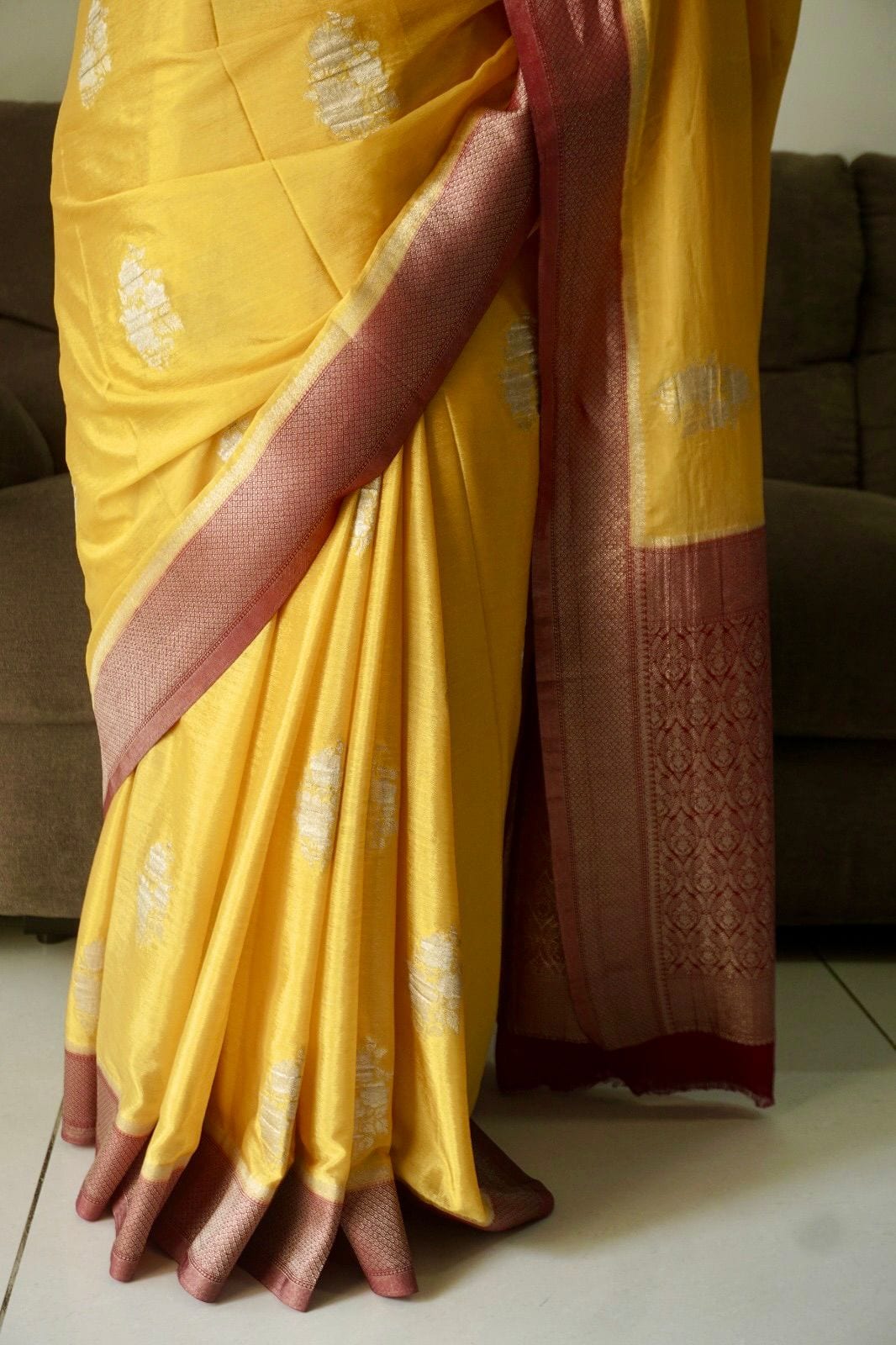 Kashi Crepe Georgette - Yellow and Red Contrast