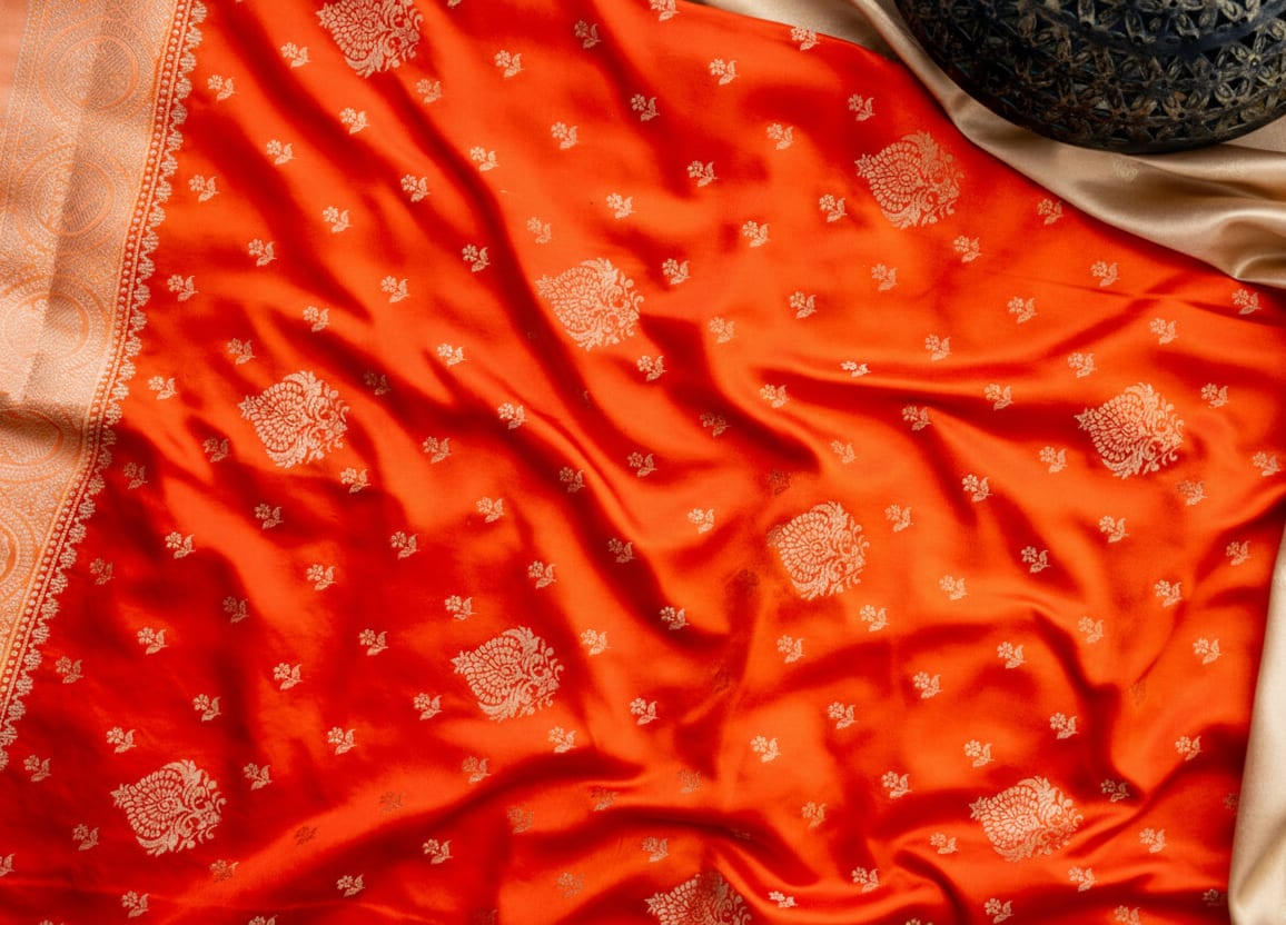 Kashi Riwayat Gajji Silk - Orange Light Orange Contrast