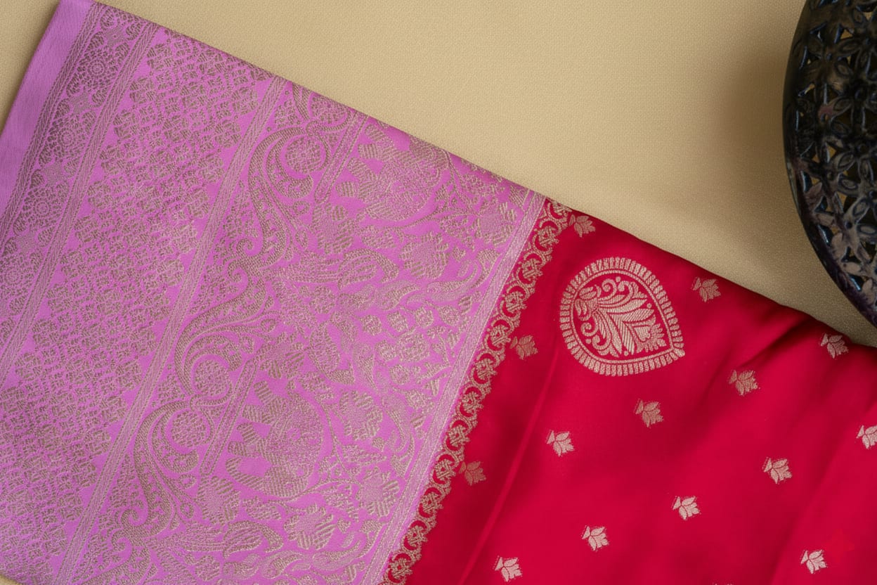 Kashi Riwayat Gajji Silk - Pink Light Pink Contrast