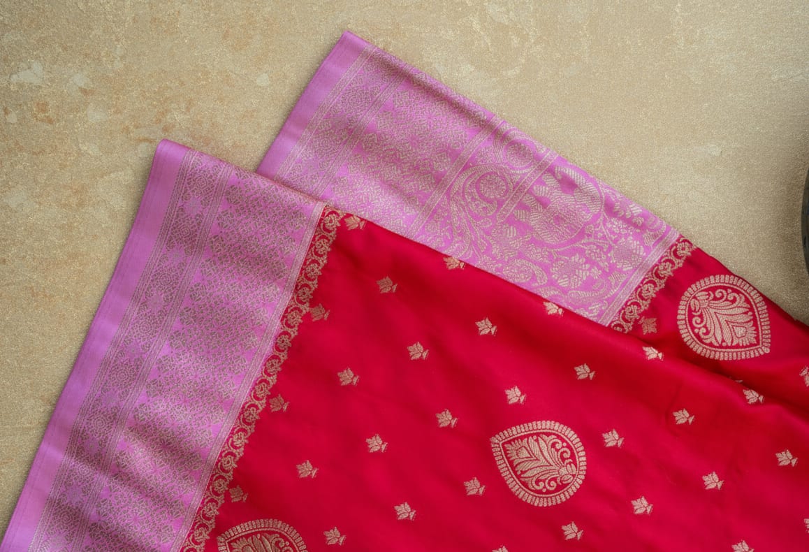 Kashi Riwayat Gajji Silk - Pink Light Pink Contrast