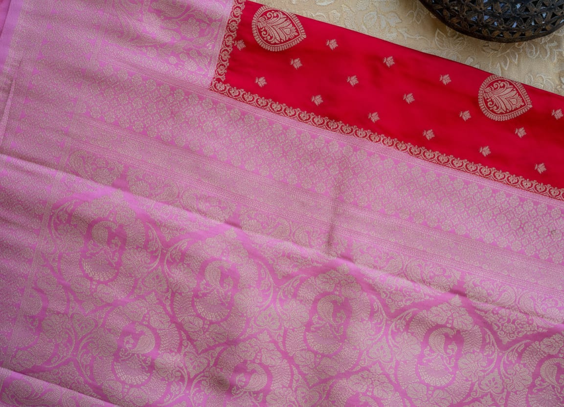 Kashi Riwayat Gajji Silk - Pink Light Pink Contrast